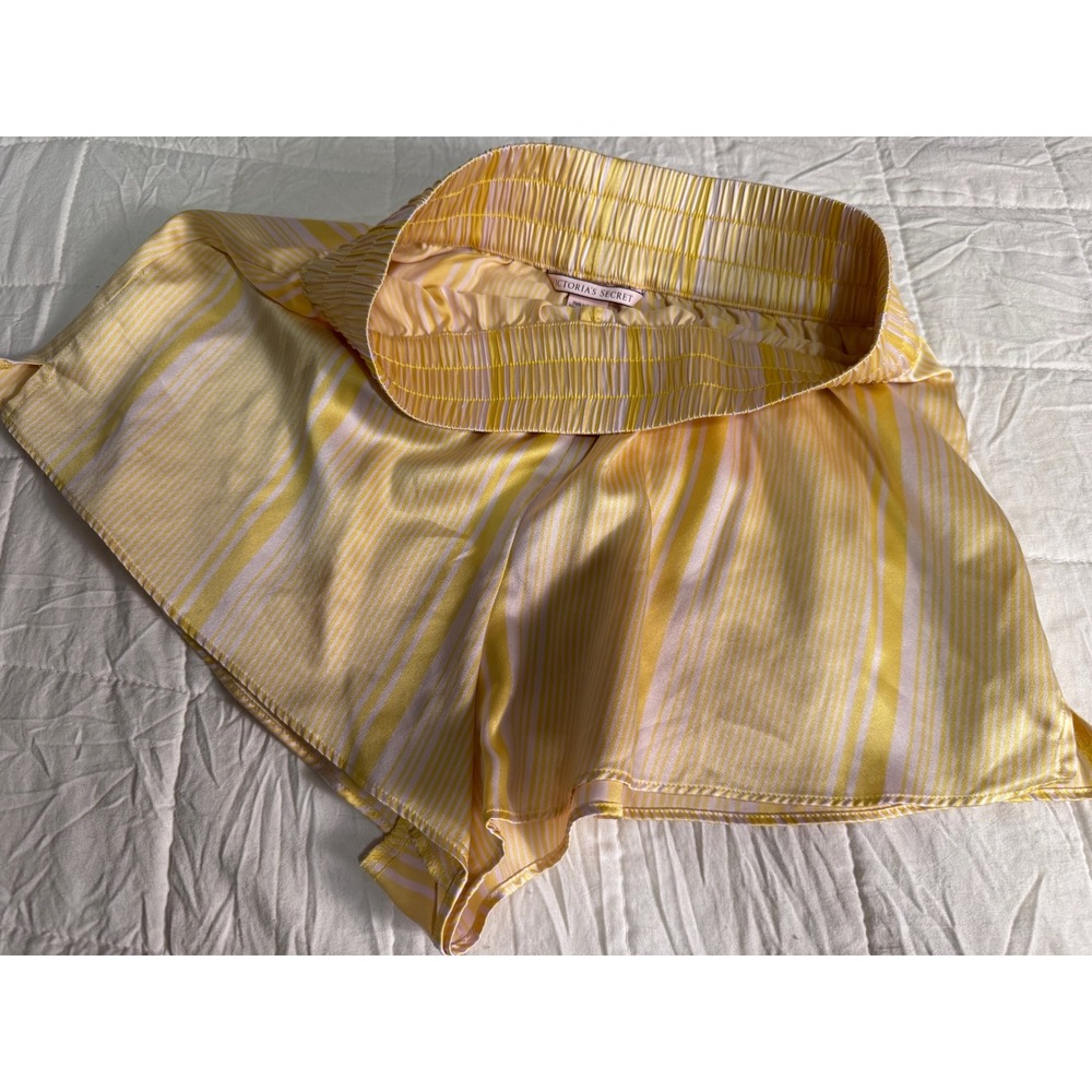 Coastal Victorias Secret XS Lounge Shorts Yellow Stripe Satin Sleepwear Pajama